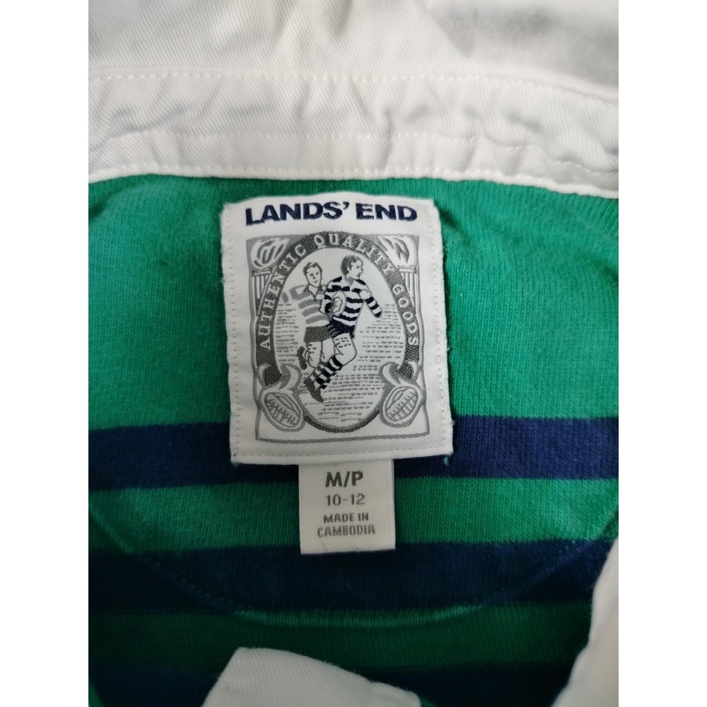 Vintage Lands End Rugby Polo Shirt Youth Medium‎ 10-12 Green Stripe Collared - Picture 3 of 8